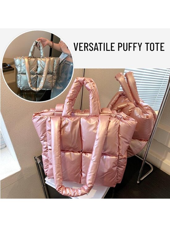 Women Champag Quilted Polyester Lightweight Zipper Luxury Tote Shoulder Handbag main image 7